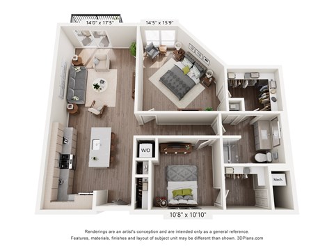 Floor plan for 1 bed, 1 bath, 1145 sqft